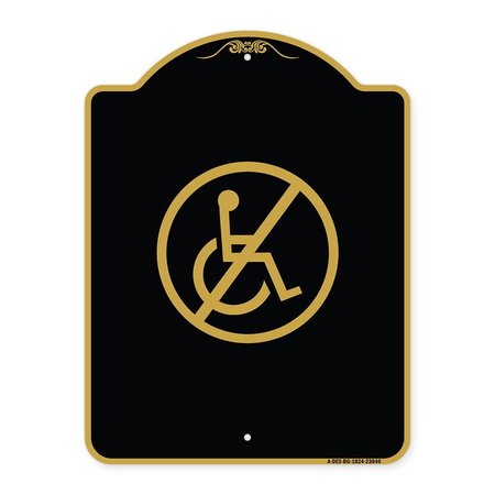 SIGNMISSION Designer Series Sign-No Handicap, Black & Gold Aluminum Architectural Sign, 18" x 24", BG-1824-23846 A-DES-BG-1824-23846